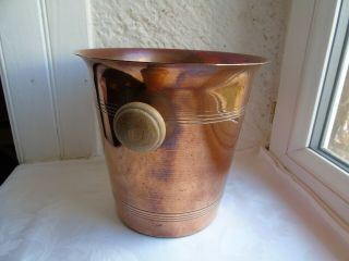 French vintage copper ice champagne bucket wood handles 2