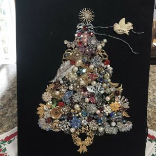 Vintage Jewelry Art Christmas Tree Framed