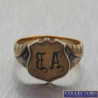 1880s Antique Victorian Estate 14k Yellow Gold Ea Initial Signet Ring Y8