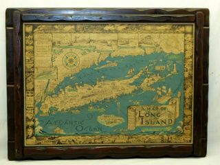 Antique Map Long Island York Whaling Montauk Sag Harbor Old Wood Cabin Frame