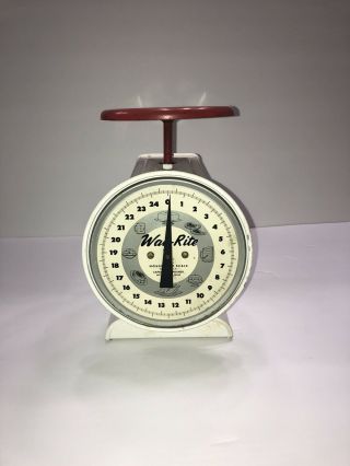 Vintage Kitchen Scale By Way Rite Hanson Scale Co.  Chicago Red And White