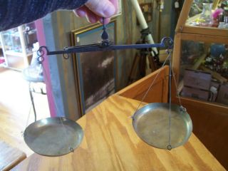 Antique Vintage Brass Hanging Balance Scale Copper Pans