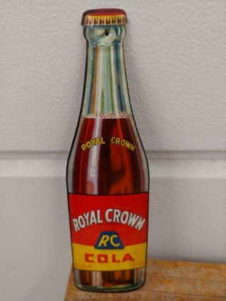 1936 Vintage Rc Cola Embossed Die - Cut Bottle Tin Litho Door Push Sign - 12x3 -