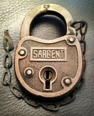 Old Vintage Antique Brass Sargent Lock Padlock No Key Made In Usa With Chain