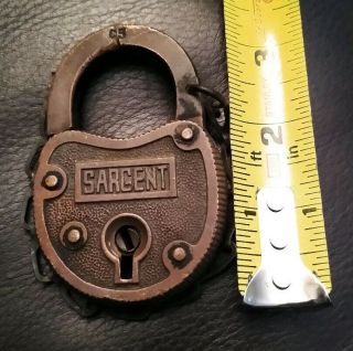 OLD VINTAGE ANTIQUE BRASS SARGENT LOCK PADLOCK NO KEY MADE IN USA WITH CHAIN 3