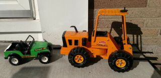 Vintage Tonka Mighty Forklift Yellow Truck Diecast Metal Toy & Renegade Jeep