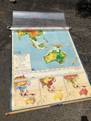 Nystrom Pull Down America Map Globe School Mcnally Vtg Classroom Usa Wall Asia