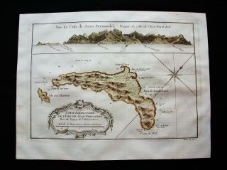 1754 Bellin Orig.  Map: South America,  Juan Fernandez Islands,  Chile,  Santa Clara