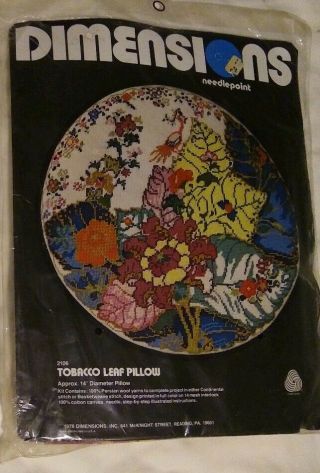 Vintage 1978 Dimensions Tobacco Leaf Needlepoint Pillow Mottohedeh Phoenix Nos