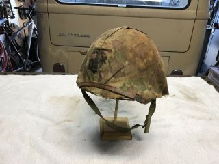 Orig Ww2 Usmc M1 Fixed Bale Helmet W/ Cover Vet Bring Home Combat