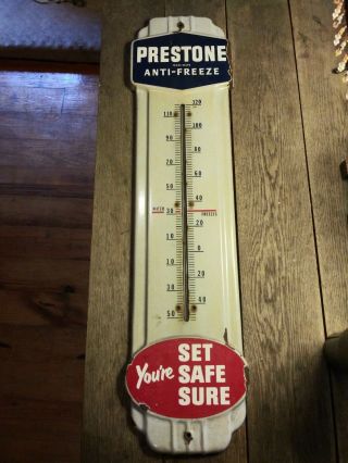 Authentic Prestone Anti - Freeze Thermometer Porcelain Enamel.  Priced To Sell