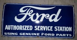 Porcelain Ford Authorized Service Station Sign 25 X 36 Inches