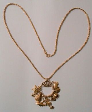 1970 ' s Vintage 14 KT Yellow Gold Necklace w/Charms pendant 24 