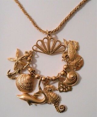 1970 ' s Vintage 14 KT Yellow Gold Necklace w/Charms pendant 24 
