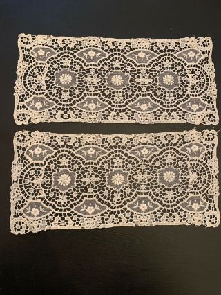 Set Of 2 Vintage Lace Doilies Ivory Delicate 12 " X 5.  5 "