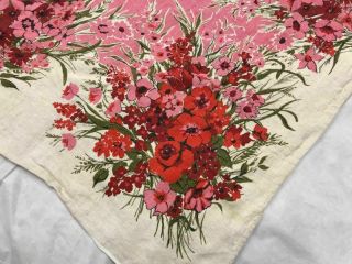 Vintage Bright Red And Pink Flowers Tablecloth –
