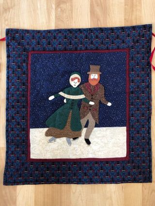 Hand Made Christmas Quilt Wall Hanging Skaters Ice Skating Decoration