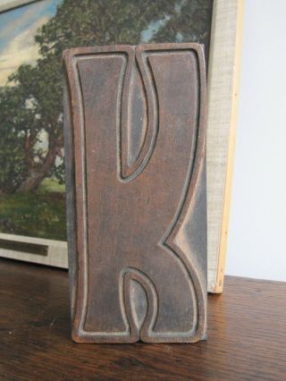 Large Antique Wooden Letterpress Printing Block Letter K - 6.  5 Inch