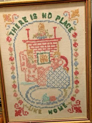 Antique Framed,  Needlework,  Folk Ware Sampler Verse,  There Is No Place Like Home