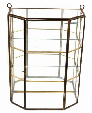 Vintage Brass Glass Table Top Wall Curio Cabinet Display Shelf Case Mirror Back