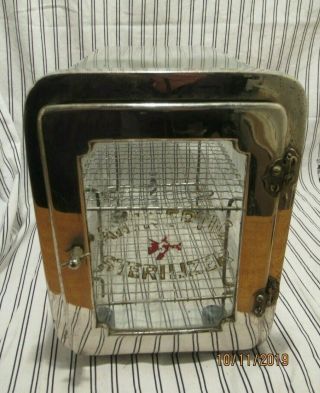 Vintage Barber Shop Glass Antiseptic Sterilizer Cabinet With Wire Shelves