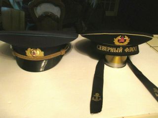 2 - Vintage Ussr Soviet Army Russian Officer & Navy Military Cap Hat - Sz.  58