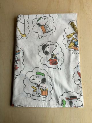 Vintage 1970’s Twin Flat Sheet Peanuts Charlie Brown Snoopy Cartoon Bed Sheet