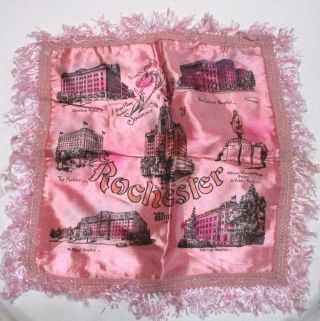 Vintage Satin Pillow Cover Souvenir Rochester,  Minn 16 " Wwii Era ᵉ A2