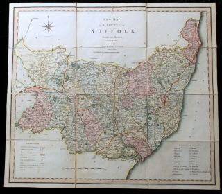 Georgian Antique Map Of Suffolk By C Smith,  1804 With Slip Case