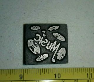 Vintage Letterpress Printing Block " Music " Records Musical Note