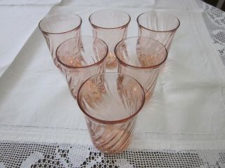Set Of Six Vintage French Arcoroc Pink Swirl Juice Glasses
