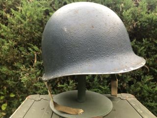 Ww2 Us Navy Painted M1 Fixed Bale Helmet W/ Westinghouse Rayon Suspension Liner