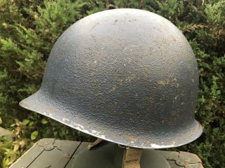 WW2 US Navy Painted M1 Fixed Bale Helmet W/ Westinghouse Rayon Suspension Liner 3