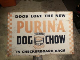 Vintage Purina Dog Chow Tin Sign 7 - 54 Dogs Love Checkerboards Bags Dog Food