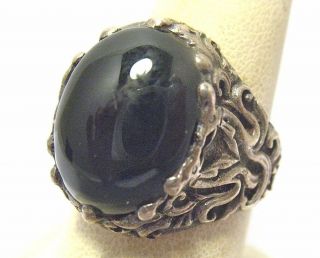 Sterling Silver Onyx Ring Vintage Size 8.  75 Syboll 13.  4 Grams