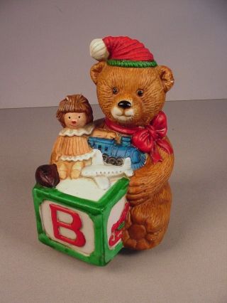 Christmas Teddy Bear With Toys Music Box Porcelain Figurine 1980 