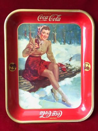 Authentic 1941 Skater Girl Coca - Cola Serving Tray Coke Tray