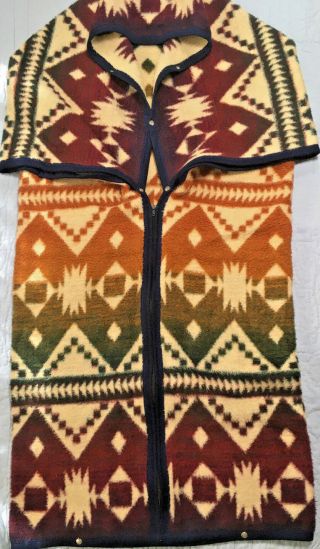 Vintage Biederlack Snap Zippered Wrap Blanket Southwest Aztec Print Multi Color