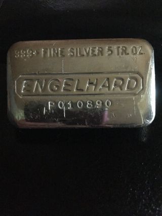 Vintage Engelhard 5 Troy Oz.  999 Fine Silver Hand Poured Loaf Bar Ingot P010890