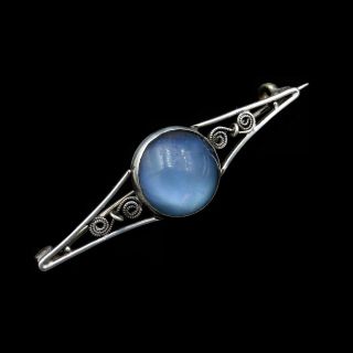 Antique Arts and Crafts Movement Moonstone Sterling Silver Bar Brooch Pin c.  1900 2