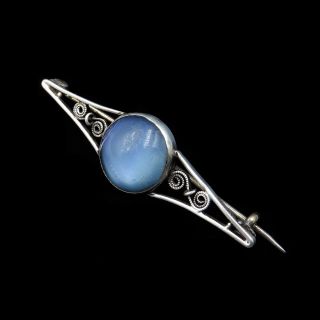 Antique Arts and Crafts Movement Moonstone Sterling Silver Bar Brooch Pin c.  1900 3