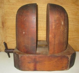 Antique Adjustable Millinery Wood Hat Block Form Stretcher With Vise Handle