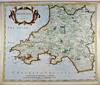 1695 Antique Map Of South Wales By Robert Morden.