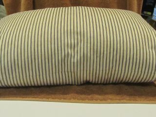 Vintage Primitive Blue Stripe Ticking Feather Pillow 26X17 9 