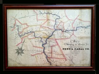 1876 Map Hand Drawn Penna Canal Co 11,  Railroad Also Ncrr Catawissa L&b
