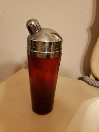 Vintage Art Deco Martini Cocktail Shaker / Ruby Red