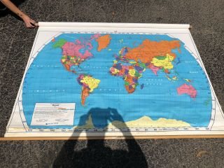 Nystrom Pull Down America Map Globe School Mcnally Vtg Classroom Usa Wall World