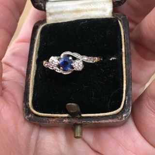 Antique 18ct Gold Platinum Diamond Sapphire Ring Art Deco Engagement Ring O1/2