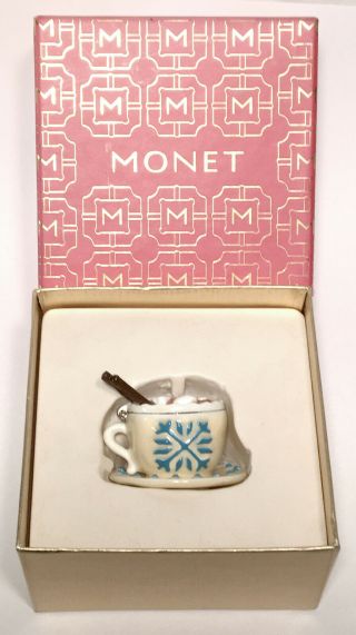 Signed Monet 2010 Hot Chocolate Snowflake Candy Cane Enamel Metal Trinket Box
