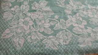 Vintage White Green Woven Cotton Heavier Wt Tablecloth Or Throw 48x76